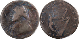 Circa 1795 North Wales Halfpenny. Four Star Reverse. Musante GW-52, Baker-35, Breen-1298. Copper. Plain edge. VF-30 (PCGS).

27.2 mm. 115.1 grains. ...