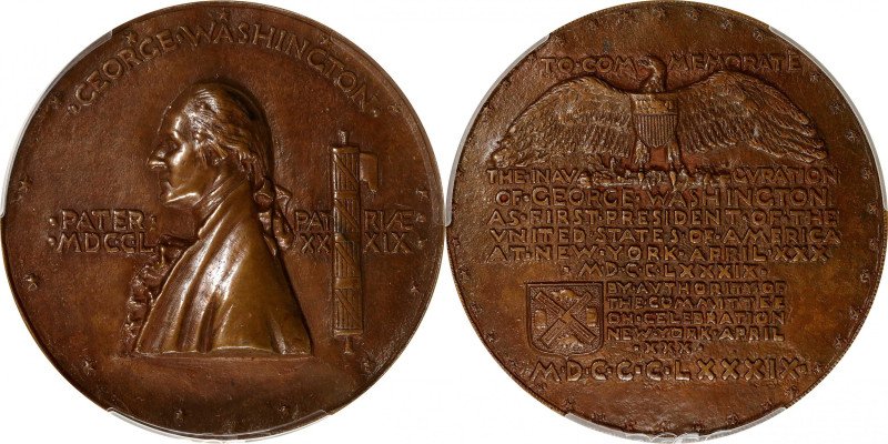 1889 Centennial of Washington’s Inauguration Medal by Augustus Saint-Gaudens. Pr...