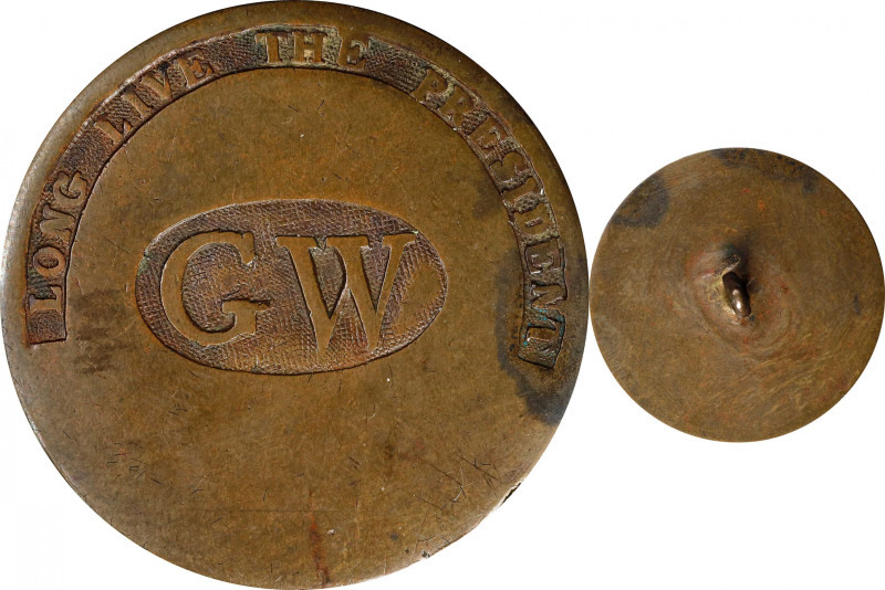 Circa 1789 Washington Inaugural Button. GW in oval. Cobb-5b, Albert WI-11B, DeWi...