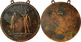 1906 Emancipation Medal. By Schwaabs & S Co., Milwaukee. Cunningham 7-210, King-1002, var. Bronze. Very Fine, Environmental Damage.

43 mm, excludin...