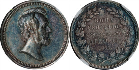 1865 Abraham Lincoln Memorial Medalet. By Anthony C. Paquet. Cunningham 9-680S, King-287, Julian PR-36. Silver. MS-64 (NGC).

19 mm. With lovely, ir...