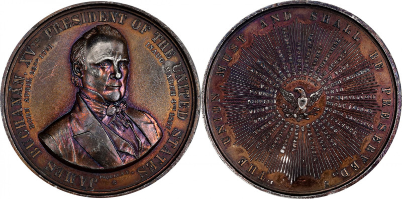 1857 James Buchanan Inaugural Medal. By Anthony C. Pacquet. DeWitt-JB 1856-1, Ma...