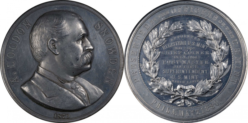 "1879" (1881-1910) A. Loudon Snowden Medal. By George T. Morgan. Julian MT-10. A...