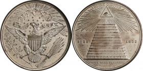 "1882" Great Seal Centennial Medal. Restrike. Julian CM-20. Silver. MS-64 (NGC).

63 mm. The mostly pewter-gray surfaces have some areas of deeper p...