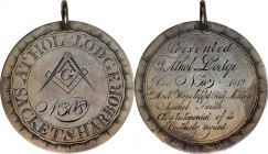 New York--Sackets Harbor. Athol Lodge. 1819 Masonic Mark Masters Medal. Silver. Presented to Asahel Smith.

49 mm. 25.83 grams. Pierced at top for s...