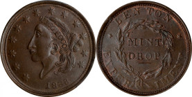 1838 Mint Drop. HT-63, Low-55, DeWitt-CE 1838-14, W-11-430a. Rarity-1. Copper. Plain Edge. MS-65 BN (PCGS).

29 mm. Exceptional quality for the type...