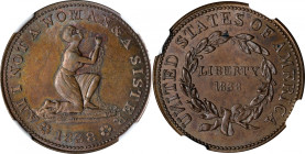 1838 Am I Not A Woman. HT-81, Low-54, W-11-720a. Rarity-1. Copper. Plain Edge. MS-63 BN (NGC).

28.3 mm. Flashes of original golden-orange mint colo...