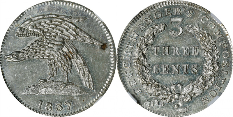 New York--New York. "1837" (ca. 1858 or later) Feuchtwanger Three Cents. HT-265,...