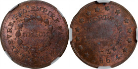 Rhode Island--Providence. 1864 Henry I. Lefevre, Edward Empire Saloon. Fuld-700F-2a. Rarity-6. Copper. Plain Edge. MS-63 RB (NGC).

24 mm. With blus...