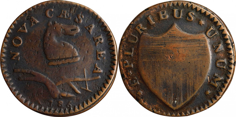 1786 New Jersey Copper. Maris 19-M, W-4900. Rarity-5. Curved Plow Beam, Drunken ...