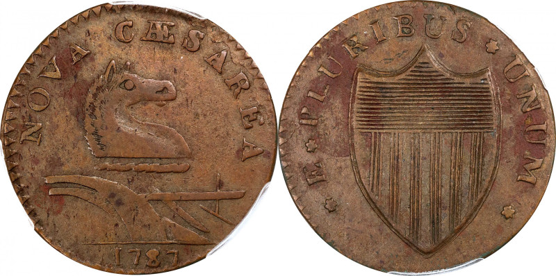 1787 New Jersey Copper. Maris 33-U, W-5110. Rarity-4. No Sprig Above Plow, Outli...