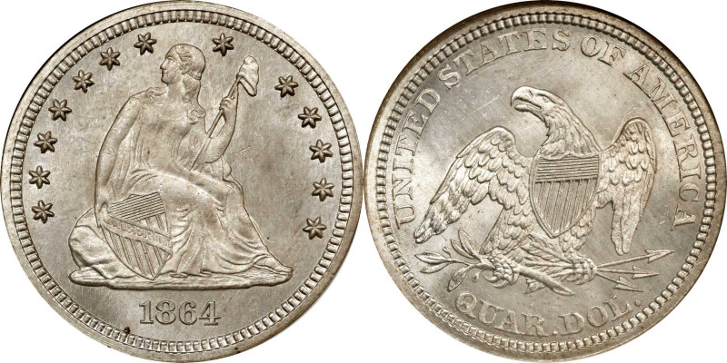 1864 Liberty Seated Quarter. MS-66 (NGC).

Offered is an exceptional Condition...