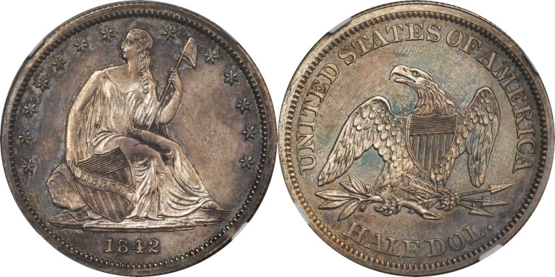 1842 Liberty Seated Half Dollar. WB-101. Rarity-7 as a Proof. Small Date, Large ...