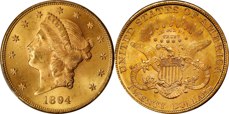 1894 Liberty Head Double Eagle. MS-65 (PCGS).

Beautifully preserved with vivi...