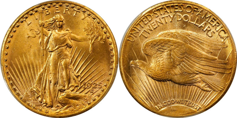 1925-S Saint-Gaudens Double Eagle. MS-62 (PCGS).

Boldly struck with full mint...