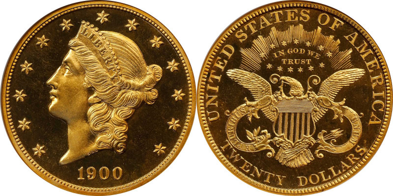 1900 Liberty Head Double Eagle. JD-1, the only known dies. Rarity-4+. Proof-65 C...