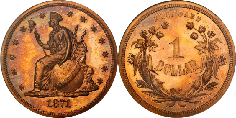 1871 Pattern Dollar. Judd-1135, Pollock-1272. Rarity-7-. Copper. Reeded Edge. Pr...