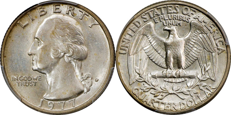 1977-D Washington Quarter--Struck on a Silver Clad Planchet--MS-61 (PCGS).

Si...