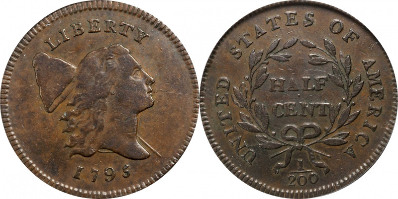 1795 Liberty Cap Half Cent. C-1. Rarity-2. Lettered Edge, With Pole. EF-45 (PCGS...