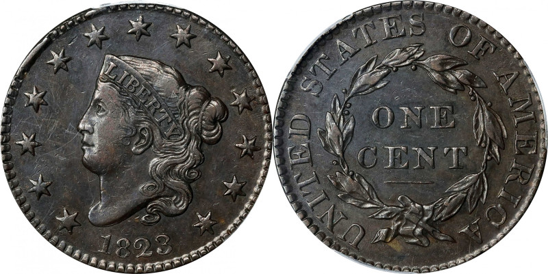 1823 Matron Head Cent. N-2. Rarity-2. EF-45 (PCGS).

An overall boldly defined...