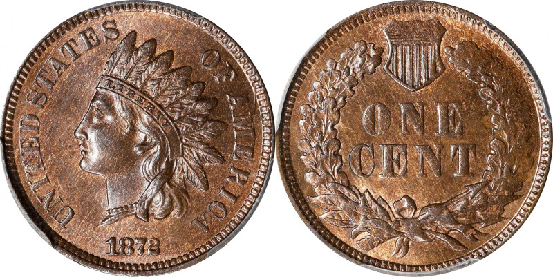 1872 Indian Cent. Bold N. MS-64 RB (PCGS).

This original and exceptionally we...