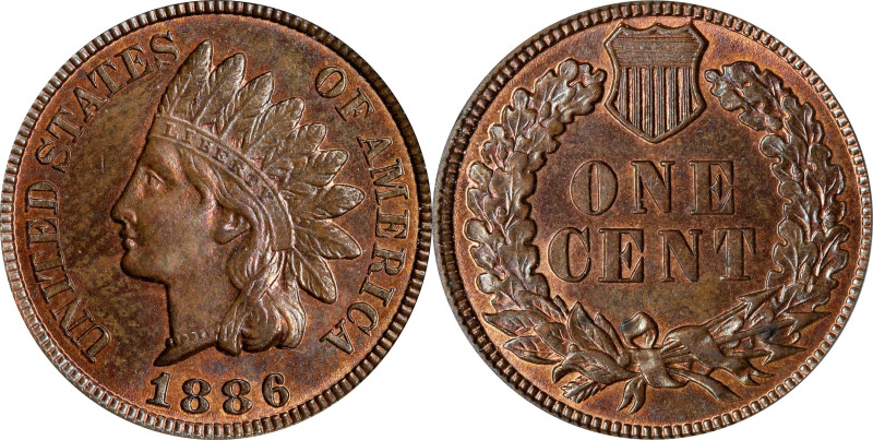 1886 Indian Cent. Type II Obverse. MS-64 RB (PCGS).

Boldly struck with handso...