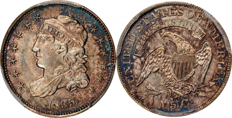 1835 Capped Bust Half Dime. LM-11. Rarity-4. Small Date, Small 5 C. MS-63 (PCGS)...