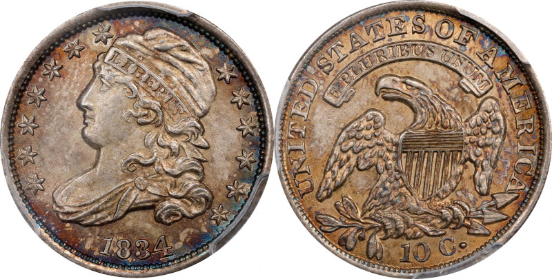 1834 Capped Bust Dime. JR-1. Rarity-1. Large 4. MS-64 (PCGS). CAC.

Scarce at ...