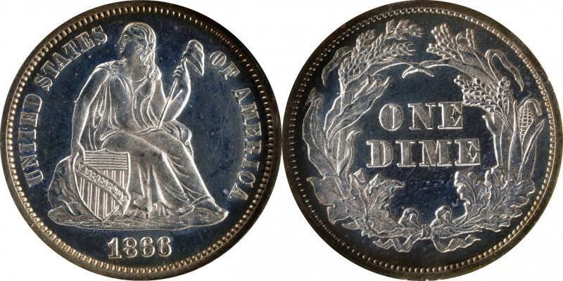 1866 Liberty Seated Dime. Proof-65 (NGC). CAC.

This is a low mintage date for...