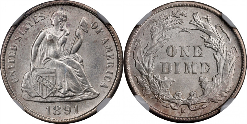 1891-S Liberty Seated Dime. MS-66 (NGC).

This satiny, otherwise brilliant whi...