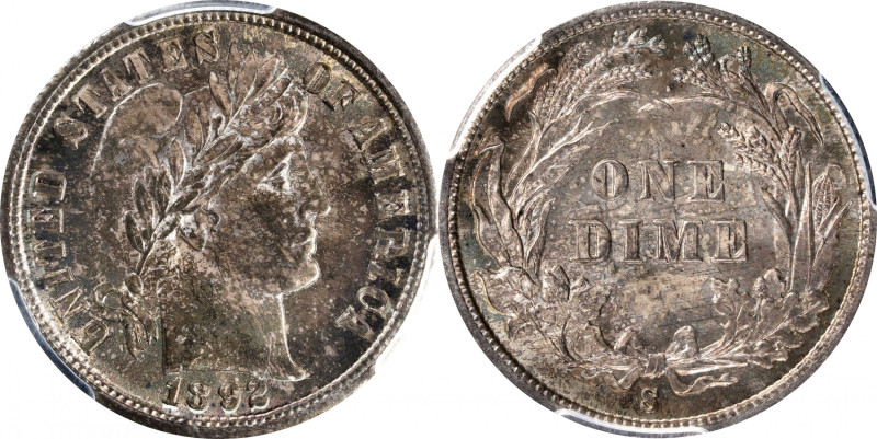 1892-S Barber Dime. MS-66 (PCGS). CAC.

A warmly and attractively toned exampl...