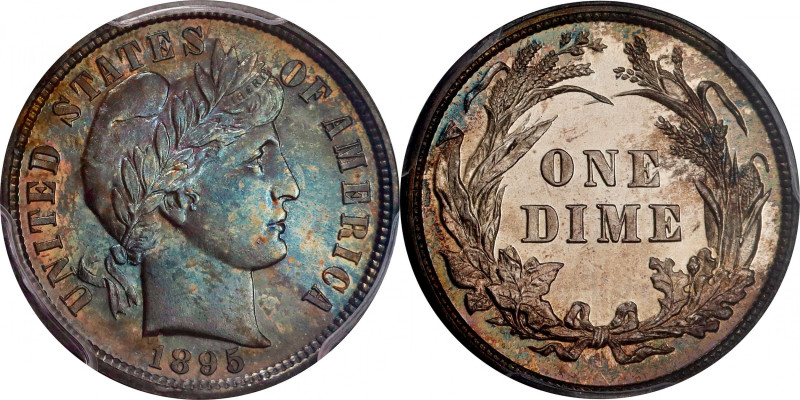 1895 Barber Dime. Proof-65 (PCGS).

Iridescent, ice-blue and turquoise tinting...