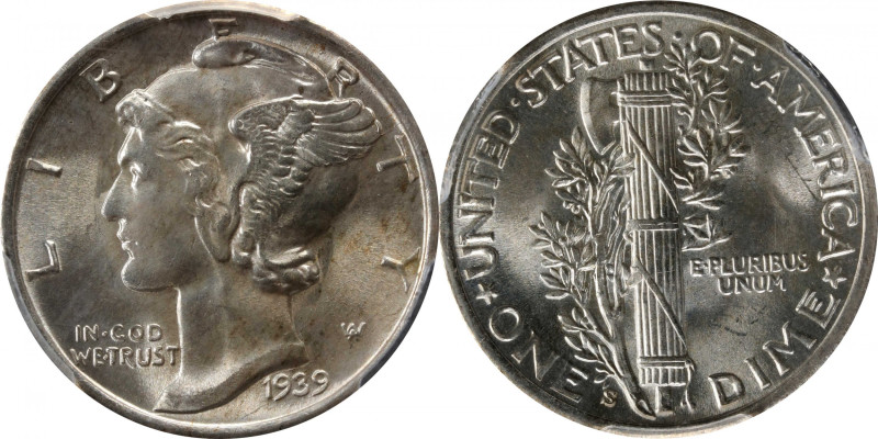 1939-S Mercury Dime. MS-67 FB (PCGS).

Minimally toned, this virtually pristin...