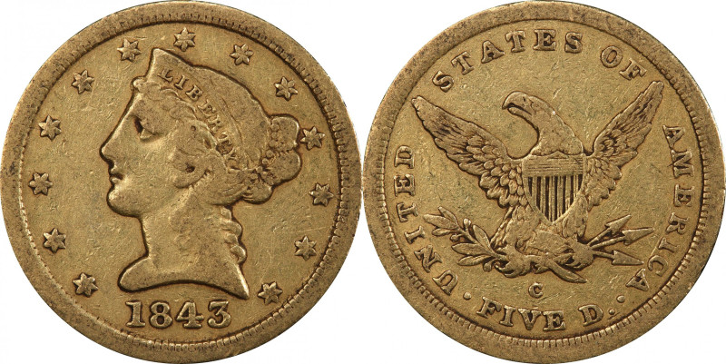 1843-C Liberty Head Half Eagle. Winter-1. Die State II. Fine-15 (PCGS). CAC.

...