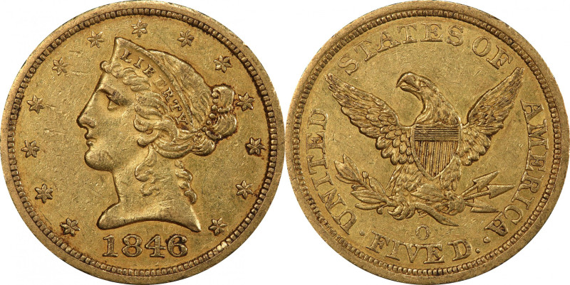 1846-O Liberty Head Half Eagle. Winter-1. AU-53 (PCGS). CAC.

Rich olive-gold ...