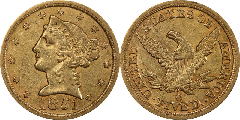 1851-O Liberty Head Half Eagle. Winter-1. AU-53 (PCGS). CAC.

Lovely orange-ol...