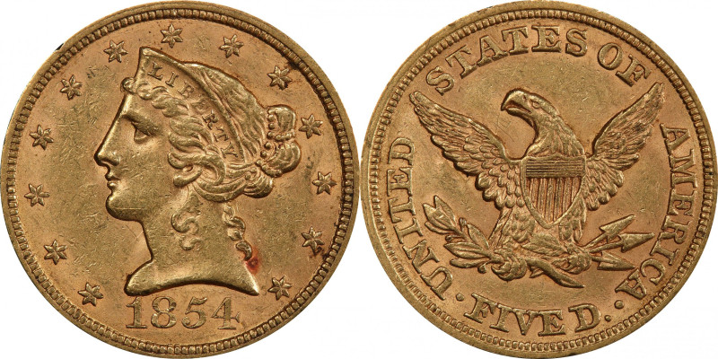 1854 Liberty Head Half Eagle. AU-58 (PCGS). CAC.

Nearly Uncirculated preserva...