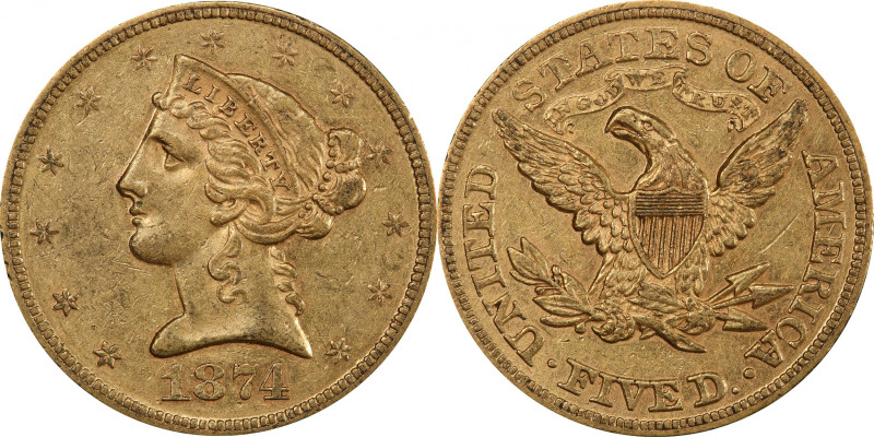 1874 Liberty Head Half Eagle. AU-53+ (PCGS). CAC.

An important About Uncircul...