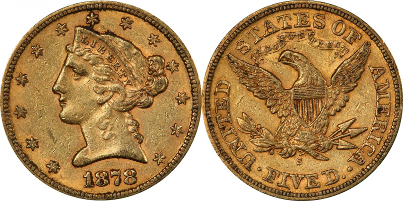 1878-S Liberty Head Half Eagle. AU-53 (PCGS). CAC.

A frosty and generally bol...