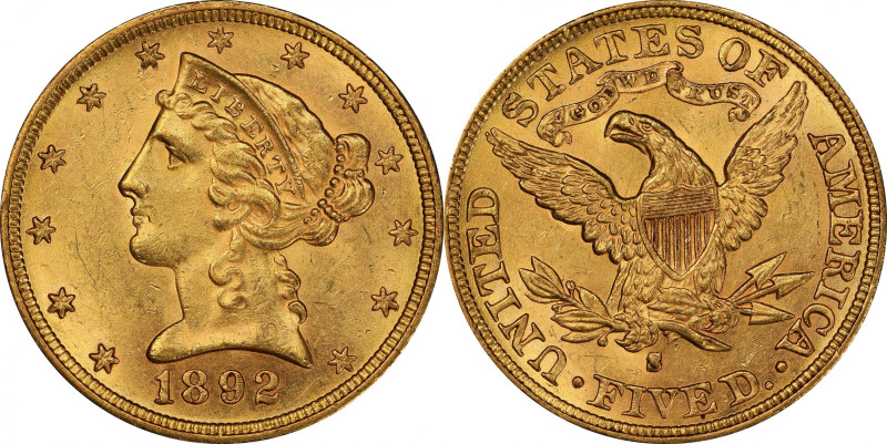 1892-S Liberty Head Half Eagle. MS-63 (PCGS). CAC.

Attractive semi-prooflike ...