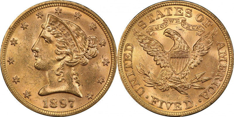 1897 Liberty Head Half Eagle. MS-63 (PCGS).

Fully original in rose-gold color...