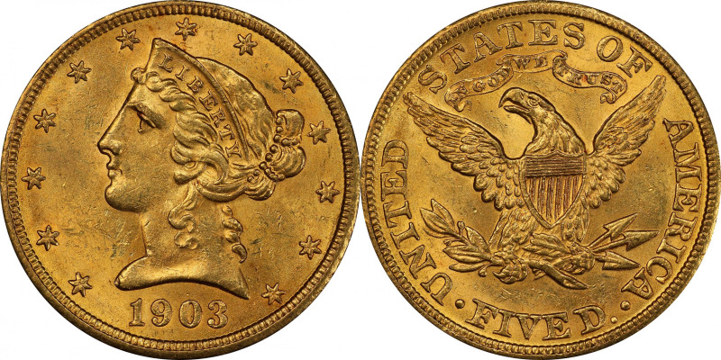 1903 Liberty Head Half Eagle. MS-62 (PCGS). CAC.

Frosty golden-apricot surfac...