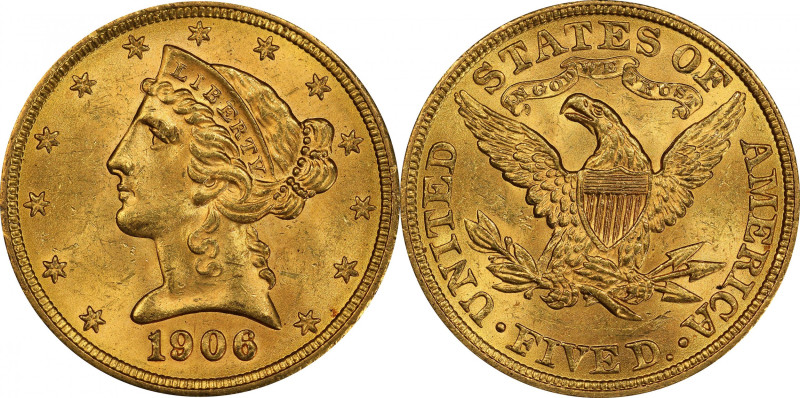 1906 Liberty Head Half Eagle. MS-63 (PCGS). CAC.

Smartly impressed with full ...