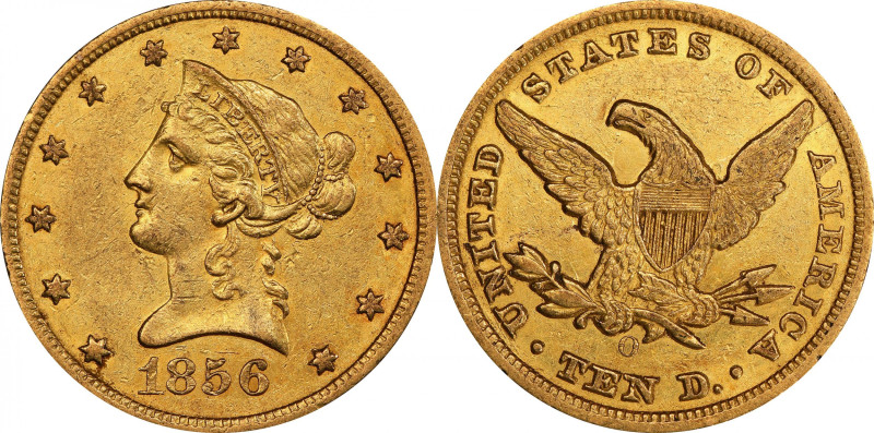 1856-O Liberty Head Eagle. Winter-3. AU-55 (PCGS). CAC.

Superior quality for ...