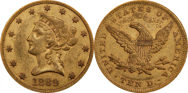 1869 Liberty Head Eagle. AU-50 (PCGS).

Offered is an important condition rari...