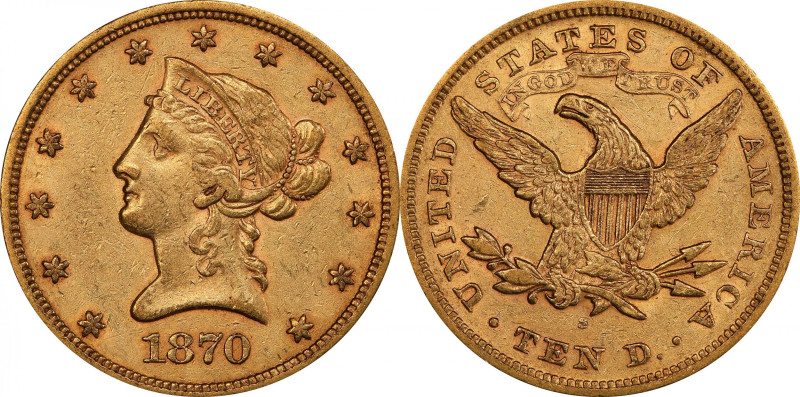 1870-S Liberty Head Eagle. AU-53 (PCGS). CAC.

Captivating rose-honey surfaces...