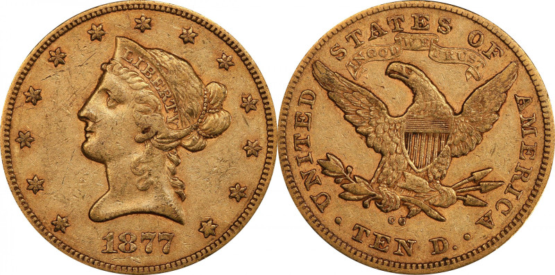 1877-CC Liberty Head Eagle. Winter 1-A. EF-45 (PCGS).

This lustrous and gener...