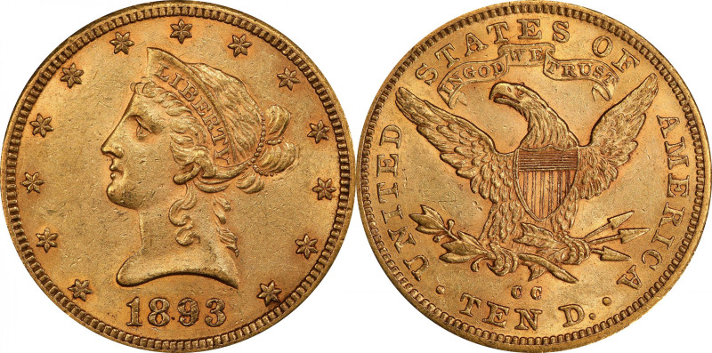 1893-CC Liberty Head Eagle. Winter 1-A, the only known dies. AU-58 (PCGS). CAC....