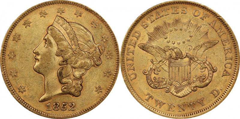 1852 Liberty Head Double Eagle. FS-301. Repunched Date. AU-58 (PCGS).

A fully...