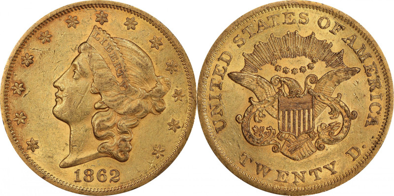 1862 Liberty Head Double Eagle. AU-55 (PCGS).

Offered is a rare Choice AU sur...